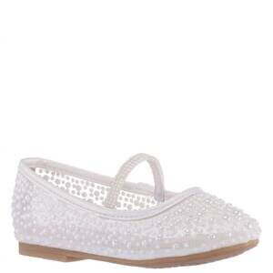 NEW NINA girls' pearl mesh ballet flat shoe in white